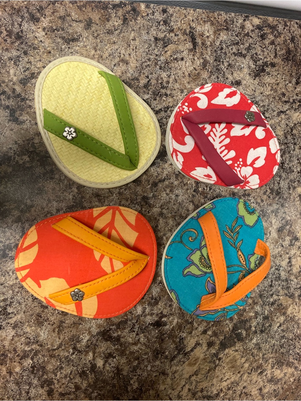 Colorful Flip-Flop wine glass Coaster Set — Green, Red, Orange, Turquoise
